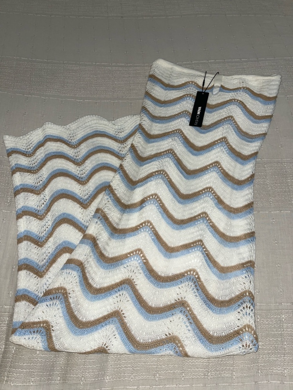 Knit Maxi Dress in White, Blue & Tan